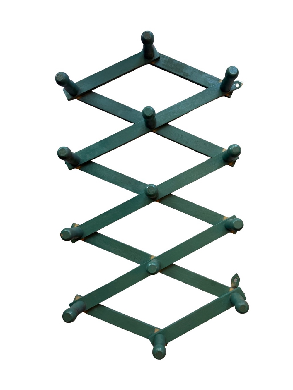 Vintage Cottagecore Green Accordion Peg Rack Rustic Wooden Expandable Hat Hanger